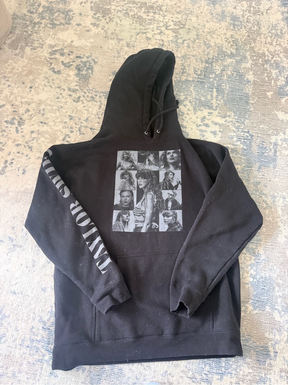 Taylor Swift Black Graphic Hoodie with Monochrome Photo Panel